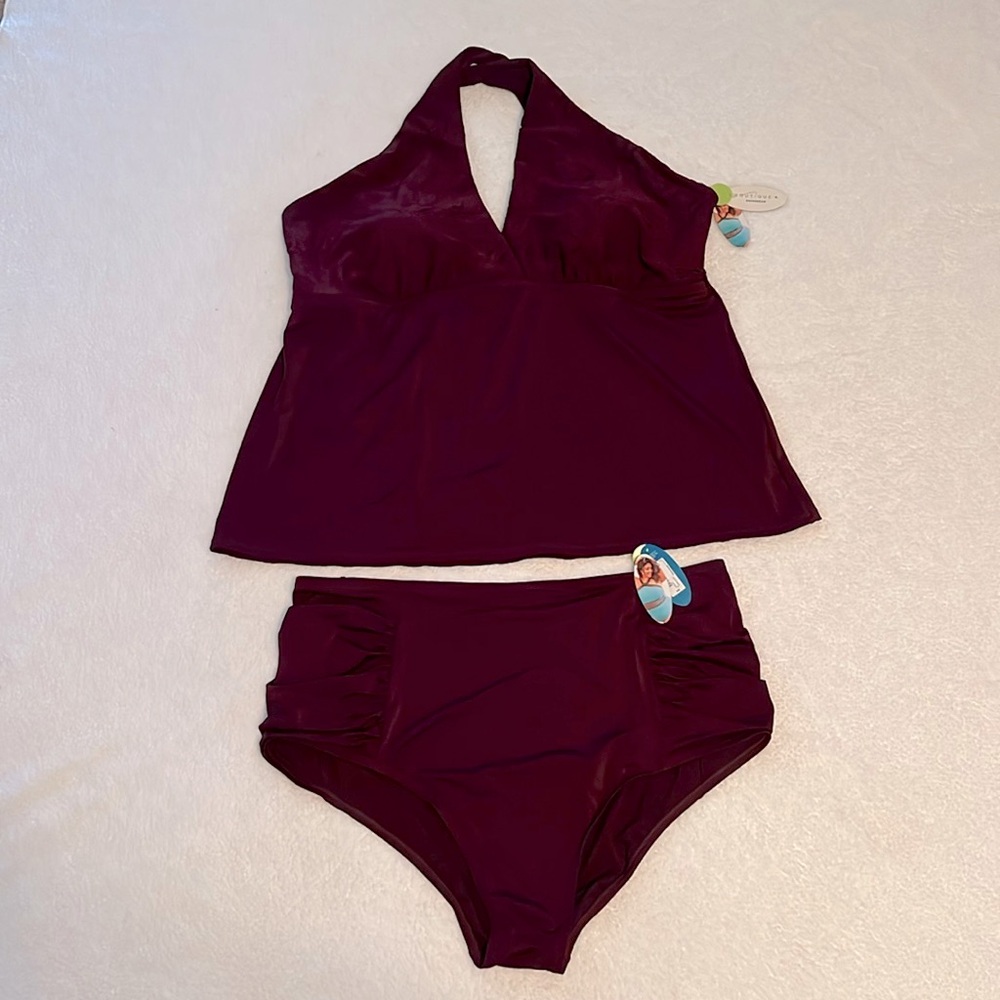 BOUTIQUE NWT 3X Burgundy two piece Swimsuit
